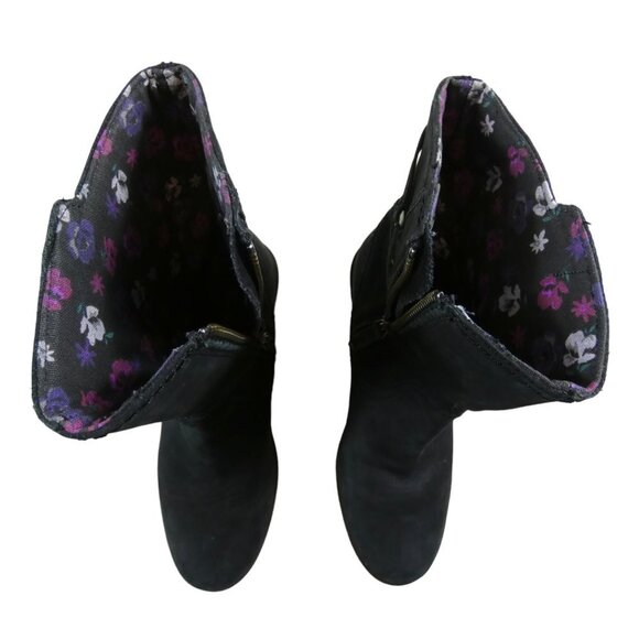 TEVA FOXY NUBUCK LEATHER ZIP BOOTS MID CALF STACKED HEEL RUBBER SOLE SZ 7 #631 - Picture 7 of 9